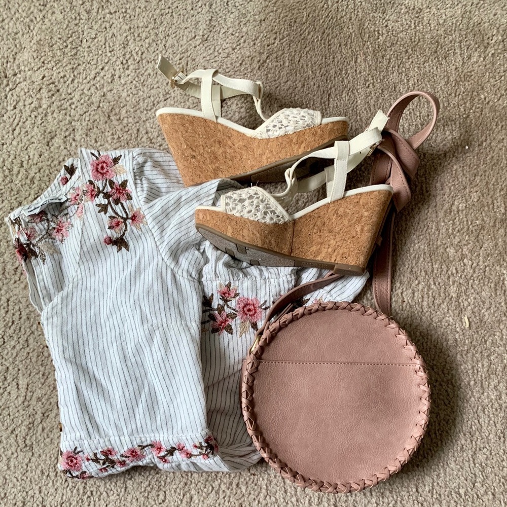 American Eagle Embroidered Floral Romper
